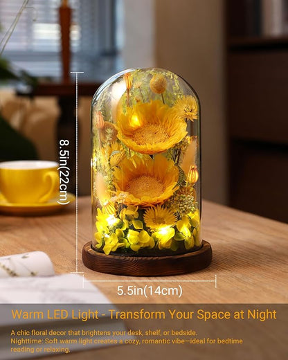 Sunflower Gifts for Women,Preserved Sunflowers Real Flowers in Glass Dome,Gifts for Grandma Mom Wife Mother in Law