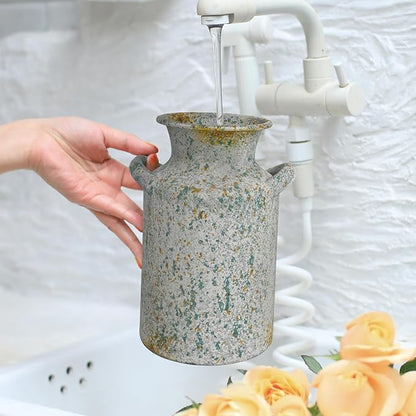 Rustic Vintage Metal Flower Vase for Decor Milk Jug Small Vases for Flowers Kitchen Decorations, Cylindrical,Perfect for Kitchen, Dining Room, Living Room,Housewarming Gift,Green