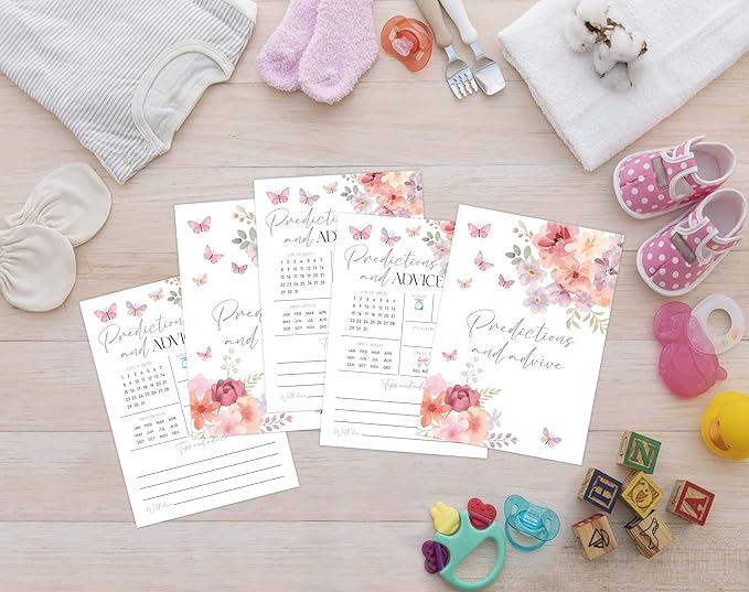 Baby in Bloom Baby Shower Games, Floral Predictions And Advice Game for 30 Guests with Game Cards, Gender Reveal, Baby Shower Supplies & Decorations (DV20)
