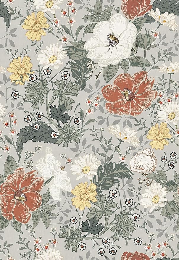 Simon&Siff Vintage Wallpaper Peel and Stick Modern Floral Wall Paper Farmhouse Botanical Contact Paper Removable Renter Friendly Wallpaper for Cabinets Countertop Wall 400" x 17.3"