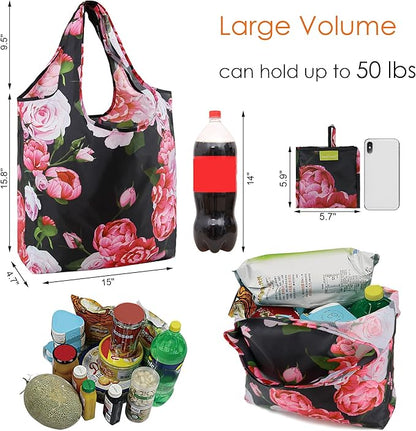 BeeGreen Reusable Grocery Bags Foldable Reusable Gift Bags Reusable Shopping Bags With Handles Christmas Gifts Polyester Grocery Bags Tote Bags Bulk Travel Tote Bags For Women Cloth Bags Colorful