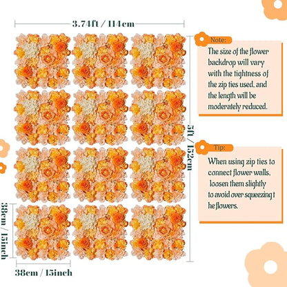 Orange Floral Wall Panel for Wedding Backdrop - 5ftx3.74ft Artificial Flower Backdrop - Fake Wall for Party Decor Birthday Party Stage Photoshoot Background