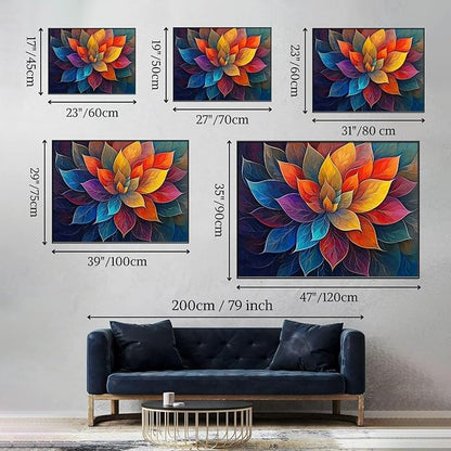 Colorful Flower Canvas Wall Art, Abstract Floral Canvas Prints, Lotus Blossom Pictures Wall Decor, Zen Painting, Yoga Studio Wall Decor (Gold Framed, 47"Wx35"H/120x90cm)