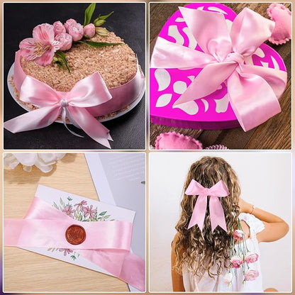 Pink Ribbon 1 1/2 Inch 60 Yards Light Pink Satin Ribbon for Flower Bouquet Handmade Bows Roses Garland Leis Christmas Garden Decor Bridal Baby Shower Wedding