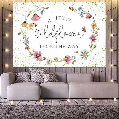 Wildflower Baby Shower Backdrop for Girl Watercolor Wild Floral Butterfly Photography Background Garden Wildflower Baby Shower Cake Table Banner Photoshoot Props (7x5ft)