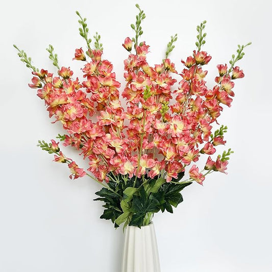 8 pcs Coral Delphinium Artificial Flowers, 34.25''Artificial Snapdragon Flowers Tall Fake Flowers Silk Flowers Faux Delphinium Bulk for Tall Vase Home Wedding Garden Table Decor (Coral)