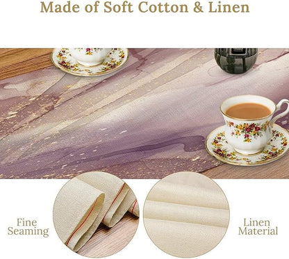 Pink Marble Table Runner Purple Maroon Gold Veins Unique Ombre Abstract Modern Luxury Ink Texture Seasonal Dinner Runner Table Decoration for Home Kitchen Dining Holiday Party 13x60in