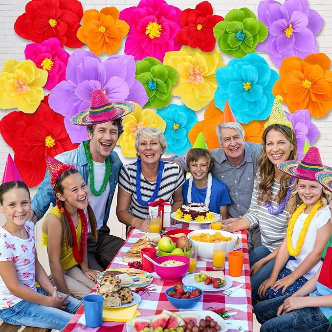 Giant Paper Flowers Artificial Large Paper Flower Decoration for Handcrafted Wall Backdrop Christmas Mexican Wedding Graduation Bridal Shower Birthday Party Supplies(Mexican Fiesta,18 Pcs)
