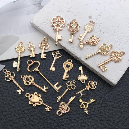 WOCRAFT 60pcs KC Gold Small Key Charms Bracelet Charms for Jewelry Making Sets DIY Necklace Bracelet Keychain Crafting Charms Kit Craft Supplies (SN925)