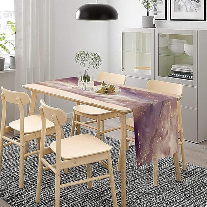 Pink Marble Table Runner Purple Maroon Gold Veins Unique Ombre Abstract Modern Luxury Ink Texture Seasonal Dinner Runner Table Decoration for Home Kitchen Dining Holiday Party 13x70in