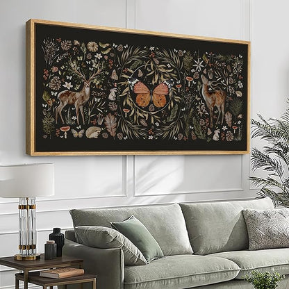 SIGNFORD Extra Large Framed Canvas Print Wall Art Enchanted Wildlife Garden Illustrations Modern Art Relax/Calm Warm for Living Room, Bedroom, Office - 60"x30"