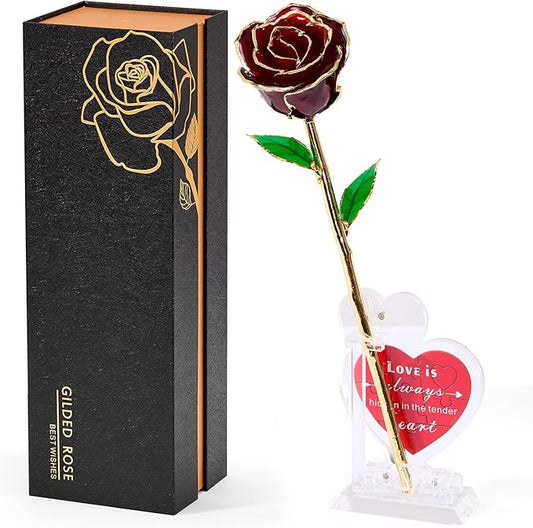 Mikasol Real 24K Gold Dipped Realistic Rose – Timeless Lifelike Bloom with Heart Puzzle Base – Romantic Gradient Red Flower Gift for Her, Wife, Girlfriend, Mom – Birthday, Anniversary, Mother’s Day