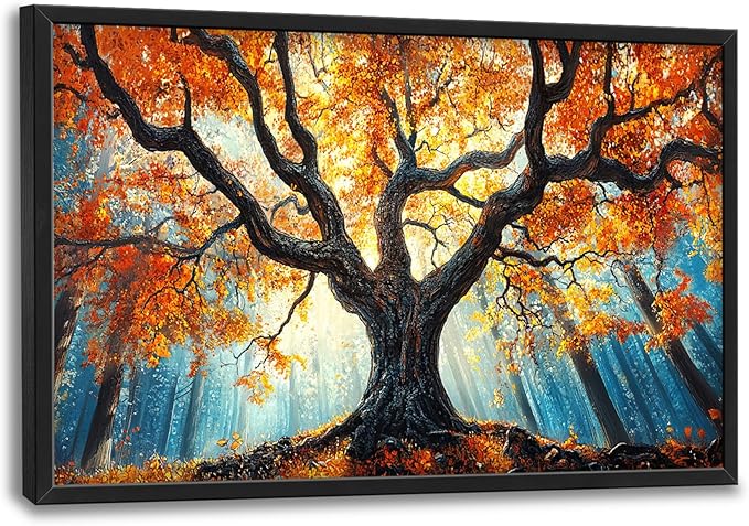 Extra Large Tree of Life Framed Wall Art for Living Room,Fall Autumn Forest Sunrise Landscape Pictures Wall Decor,Nature Canvas Print Painting Modern Artwork Bedroom Office 36L x 24W