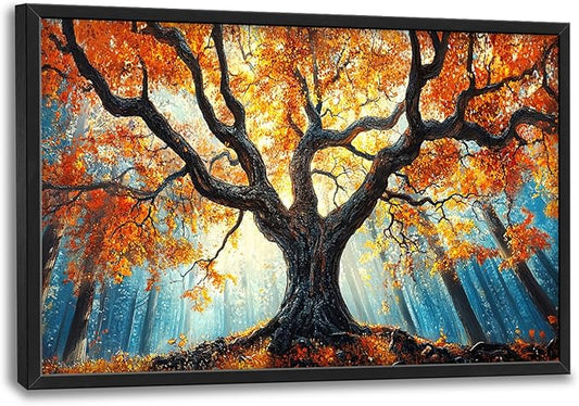 Extra Large Tree of Life Framed Wall Art for Living Room,Fall Autumn Forest Sunrise Landscape Pictures Wall Decor,Nature Canvas Print Painting Modern Artwork Bedroom Office 36L x 24W