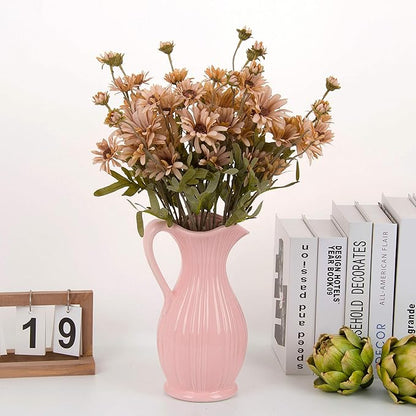 12pcs Gerbera Daisy Artificial Flowers 20 Inch Long Stem Artificial Daisy Mums for Home Décor Centerpiece Wedding Bridal Bouquet DIY(Brown)