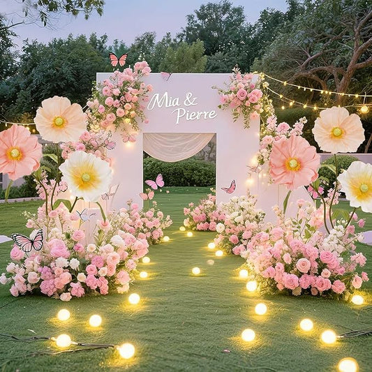 B-COOL Artificial Giant Flowers for Wedding Decoration: 5.58 ft White Champagne Huge Flowers Pink Large Paper Flower Faux Floral for Party Reception Arrangements Background Decor