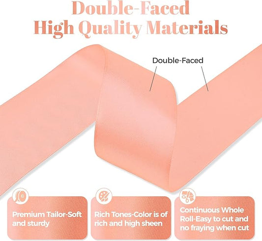 Premium Double Faced Satin Ribbon, 2 Inch X 25 Yards, Peach, Perfect for Gift Wrapping, Crafts, Wedding Decor