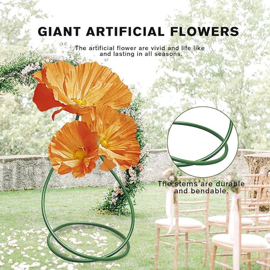 Artificial Giant Huge Flowers 3D Large Faux Floral Large Flowers Decor Adjustable Height for Wedding Birthday Party Shop Window Display Arrangement Event Decorations 3 Pack (Orange)