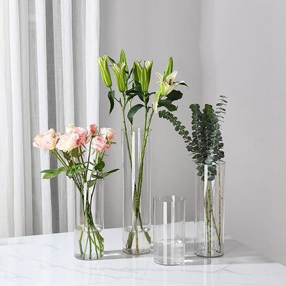 Clear Flower Vase, Non-breakable Vases, 6" W x 8" H, Acrylic Vase, Aesthetic Room Decor Cylindrical Modern Flower Vases for Table Centerpiece, Home Decor, Women Floral Arrangement Gift