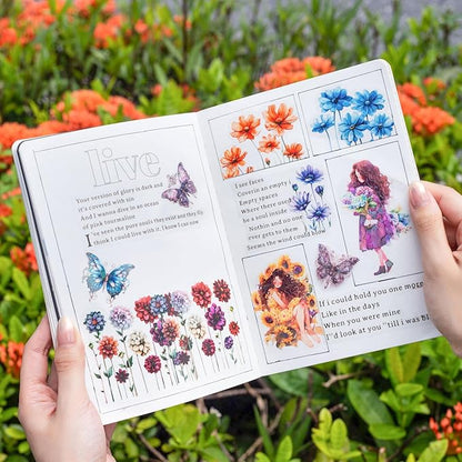 AurriiLeaf Viewing Flowers PET Sticker Set, 120PCS Floral Ephemera for Scrapbooking, Journaling, Crafting, DIY Projects, Diaries, and Art Supplies