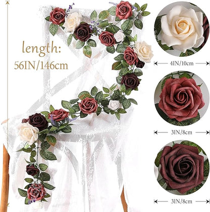 5FT Artificial Rose Flower Burgundy Fake Floral Garland for Wedding Ceremony Backdrop Arch Flowers Table Centerpieces Decorations