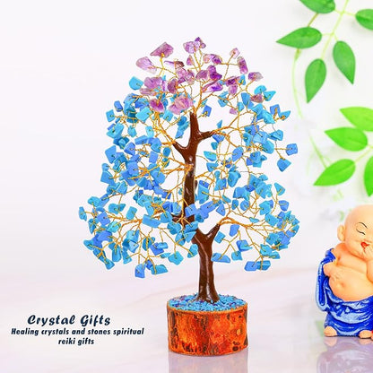 Turquoise Amethyst Tree of Life - Feng Shui Money Crystal - Natural Amethyst - Spiritual Gift - Positive Energy - Good Luck Charm