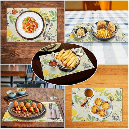 Lemon Table Placemats Set of 4 Farm Food Bee Animal Flower Placemat Set Farmhouse Kitchen Dining Holiday Party Waterproof Washable Table Mats for Kitchen Dining Decoration 4 PCS