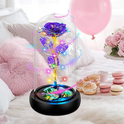 Childom Christmas Rose Gifts for Women,Birthday Gifts for Women Mom Christmas,Flowers for Delivery Prime,Purple Light Up Rose in A Glass Dome,Anniversary Rose Gift for Her Grandma Valentines Day