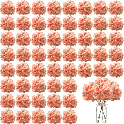 100PCS Artificial Hydrangea Flowers, Fake Flowers Silk Hydrangea Full Flowers Heads with Stems for Wedding Home Party Shop Baby Shower Decor (Rubber Pink)