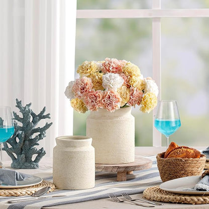 Ceramic Flower Vase 6.5 inch Farmhouse Rustic Vase for Home Decor Handcrafted Pottery Vase Small Terracotta Vases for Dining Table Decor Fireplace Living Room Bathroom Wedding Centerpiece (02-White)