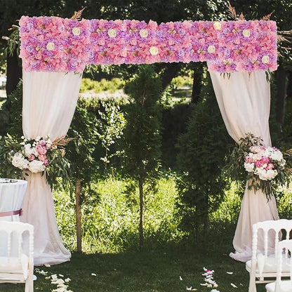 3D Flower Wall Backdrop - 12-Panel Set with Pink & Purple Roses for Home, Wedding, Party (15x15 inch)