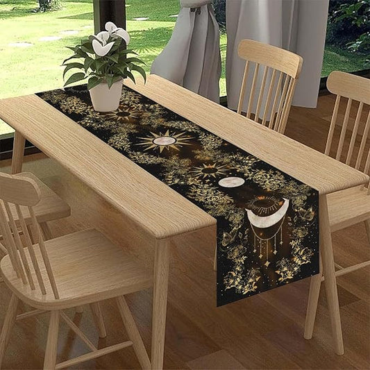 Boho Floral Table Runner, Spring Gothic Moon Phase Wildflower Mystical Witchy Farmhouse Coffee Table Center Decor for Home Kitchen Dining Patio Holiday Party Table Decorations 13x108 inches