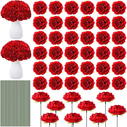 200 Pcs Flowers Long Stem Artificial Rose Bulk, 3.2 Inches Silk Rose Head Flowers Faux for Wedding Bridal Bouquet Independence Day Home Floral DIY Centerpieces Party Decoration(Red)