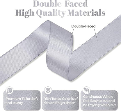 Gray Satin Ribbon, Double Faced 7/8 Inch X 50 Yards Gray Ribbon, Premium Satin Ribbon for Gift Wrapping, Crafts, Hair Bow Making, Sewing, Flower Bouquet, Wedding Party Decor