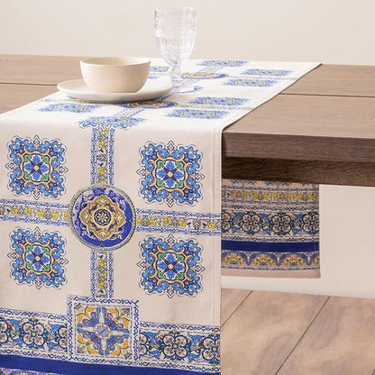 Maison d' Hermine Tablerunners 100% Combed Cotton Premium Table Runner Decorative Table Cover, Home, Kitchen, Parties & Camping, Sciacca, Double Layer - (14.50"x72")
