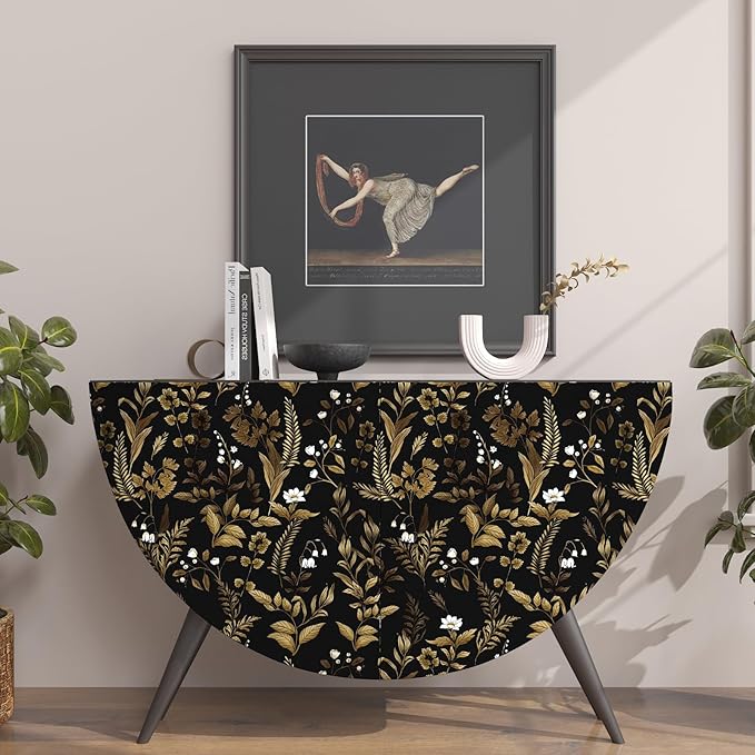 Extra Long Dark Floral Peel and Stick Wallpaper, Vintage Black Gold Leaf Wallpaper, Removable Contact Paper Self Adhesive for Bedroom Bathroom Cabinet Black Gold White 17.5In x 393In