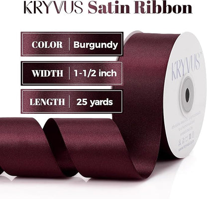 Burgundy Satin Ribbon, Double Faced 1-1/2 Inch X 25 Yards, Premium Satin Ribbon for Gift Wrapping, Crafts, Hair Bow Making, Sewing, Flower Bouquet, Wedding Party Decor