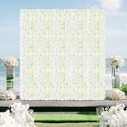 FOTSHARER Flower Wall Backdrop White Artificial Flower Wall Panel 15" x 15" Flower Panels for Backdrop 3D Floral Rose Wall Flower Photo Background Wedding Floral Back drop Wall for Wedding Party Event