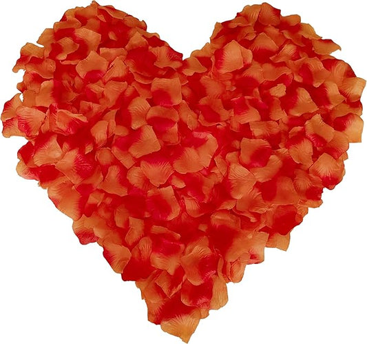 1500 PCS Separated Artificial Orange and Red Rose Petals, Sunset Flower Petals,Orange Flower Girl Petals for Wedding Decor,Romantic Night for her Set