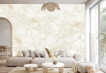 Peony Floral Beige Wallpaper Mural Peel and Stick for Living Room and Bedroom 82"x57"