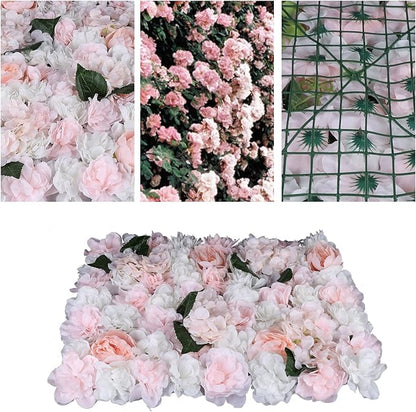 6Pcs 15.75"x 23.62x 0.79" Artificial Flower Wall Panels,Flower Wall Mat Silk Flower Panels for Outdoor Garden Backyard Fence Fence Privacy Screen and Indoor Wall Decor (6Pcs White+Pink)
