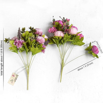 FiveSeasonStuff Soft Peach Pink and Magenta Red Vintage Artificial Peonies Silk Flowers and Hydrangeas for Wedding Bridal Home Decor – Beautiful Floral Centerpiece Bouquet (Celestial Beauty)