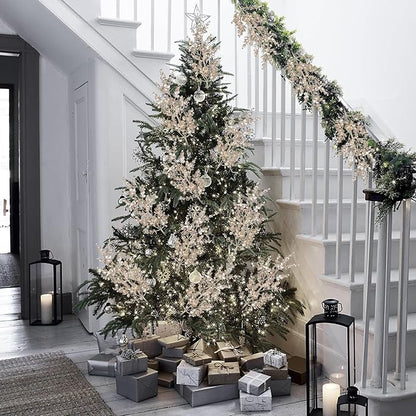 Hollyone 26.3” Christmas Tree Picks and Sprays 3Pcs Champagne Artificial Eucalyptus Stems Eucalyptus Leaves Branches Fake Leaf Floral for Vase DIY Xmas Tree Garland Wreath Centerpieces Wedding Decor