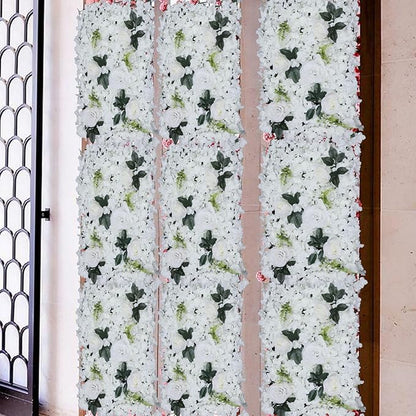 Gdrasuya10 6 Pcs Artificial Flower Wall Panels 3D Flower Background Panel for Wall, 60x40cm Wedding Flower Decorations Wall Silk Rose Panels for Party, Nail, Photo Areas, Stage Background (White)