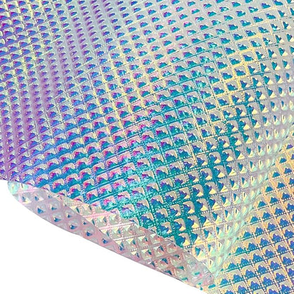ONEART | Iridescent Transparent Embossed Vinyl Holographic Blue Clear PVC Vinyl Craft Film 16"×54" for Sewing DIY Projects-Diamond