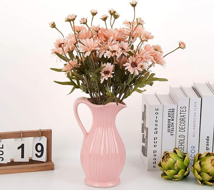 12pcs Gerbera Daisy Artificial Flowers 20 Inch Long Stem Artificial Daisy Mums for Home Décor Centerpiece Wedding Bridal Bouquet DIY(Pink)