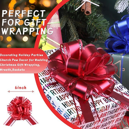 12Pcs Mixed Color Pull Bow Wrapping Pull Bow Ribbon Pull Bows for Wedding Baskets,6 Inches Diameter Gift Bows, Large Bows for Presents (Style5, 12Pcs)