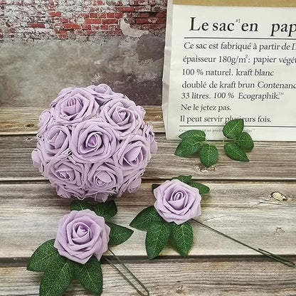 Artificial Flowers Roses 50pcs Lilac Roses Wedding Decoration Real Looking Fake Roses w/Stem for DIY Wedding Bouquets Centerpieces Arrangements Party Baby Showers Home Decorations (Lilac, 50 pcs)