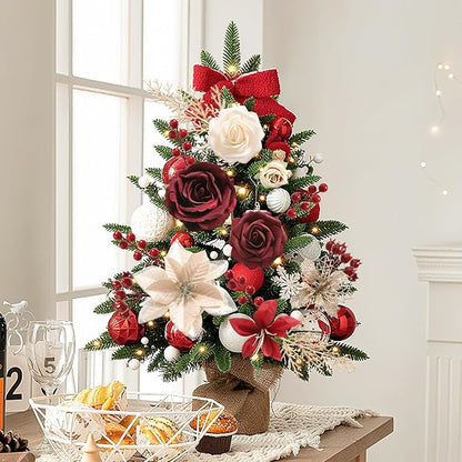 YYHUAWU Artificial Christmas Flowers Greenery Combo Box Set Faux Flowers Bulk Flower Leaf with Stems for DIY Tree Ornaments Xmas Wreath Floral Arrangements Centerpieces