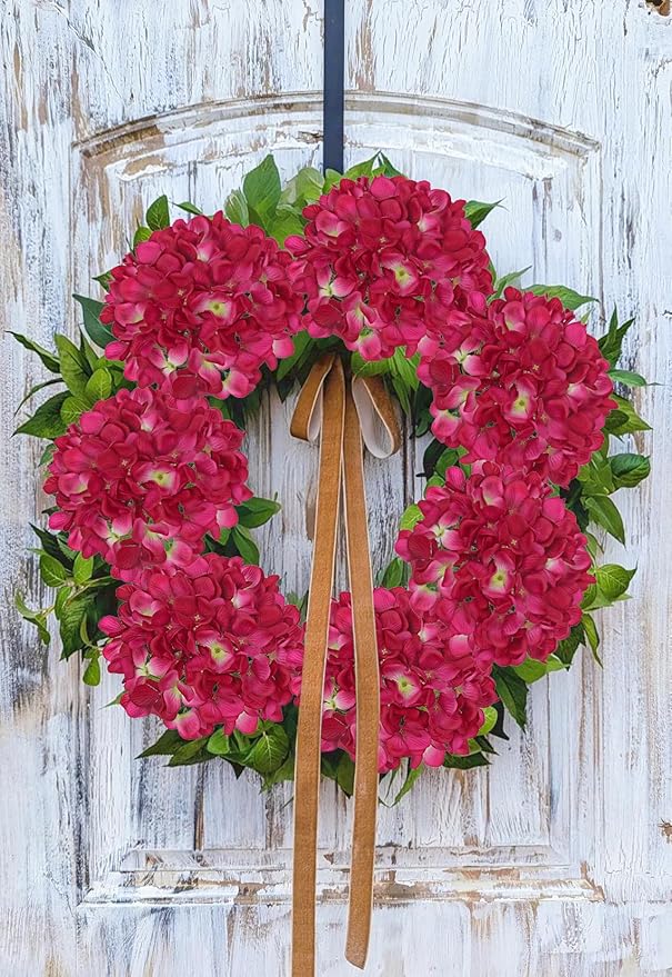 Hollyone Fuchsia Silk Hydrangea Artificial Flowers Heads 7.4inch Large Fake Hydrangea 4Pcs Full Faux Flowers with Stems for Wedding Party Table Centerpieces Flower Arrangement Home Decor
